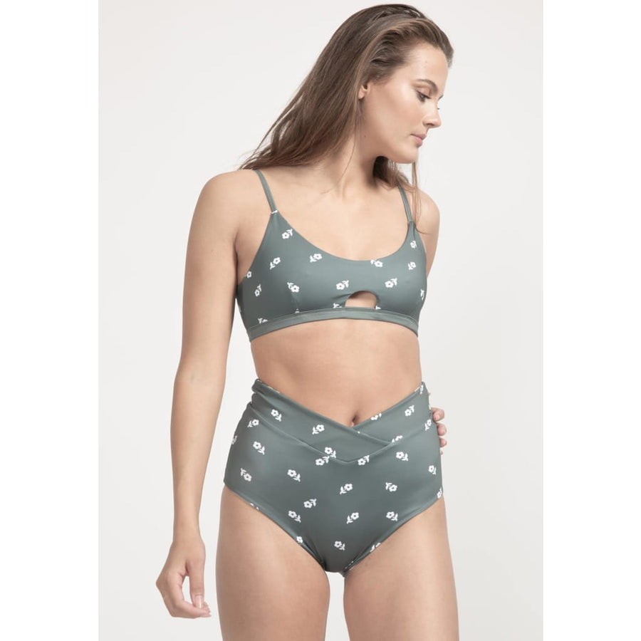 Diani Bikini Top Reversible in Green Wildflower / Daisy - boochen eco-conscious surfwear
