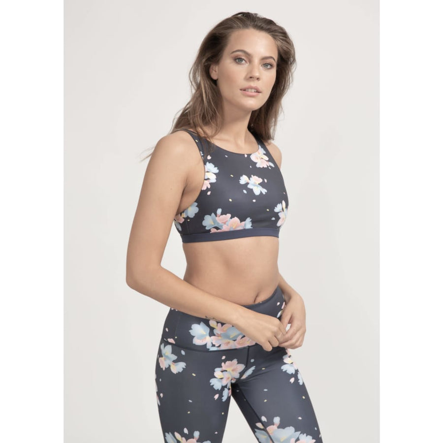 Sports bra Meco in Dark Sakura Print - boochen eco-conscious surfwear