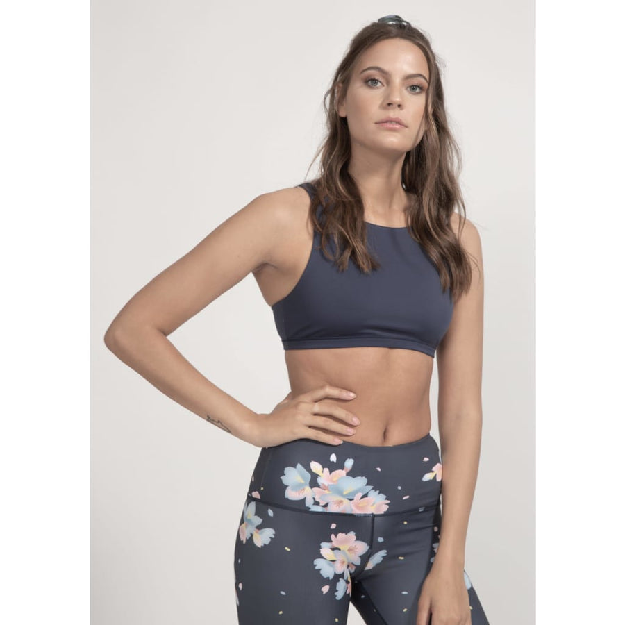 Sports bra Meco in Dark Sakura Print - boochen eco-conscious surfwear