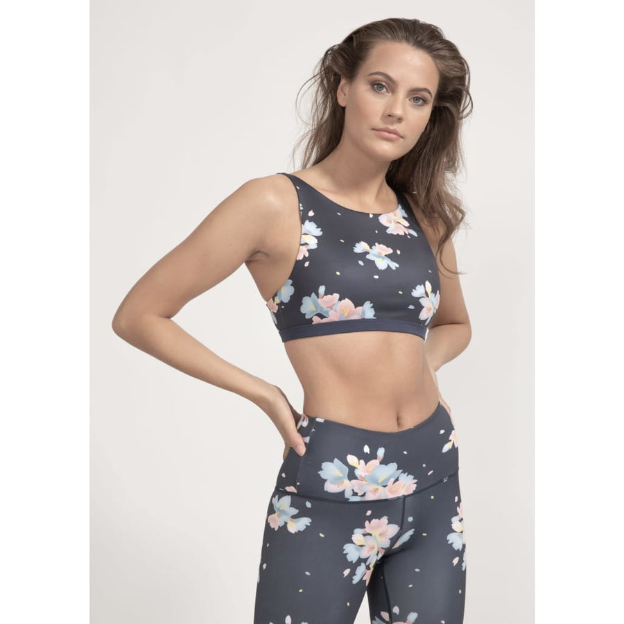Sports bra Meco in Dark Sakura Print - boochen eco-conscious surfwear